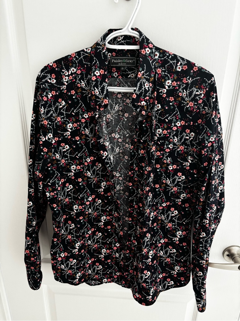 Paisley & Gray Black Floral Slim Fit Shirt with Pink & White Blossoms